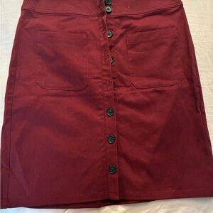 LOFT Dark Red Button-Front A-Line Skirt
